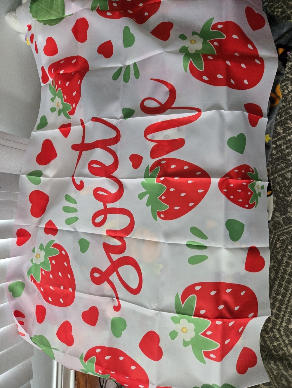 Strawberry Print Decorative Throw with 'Sweet' Script